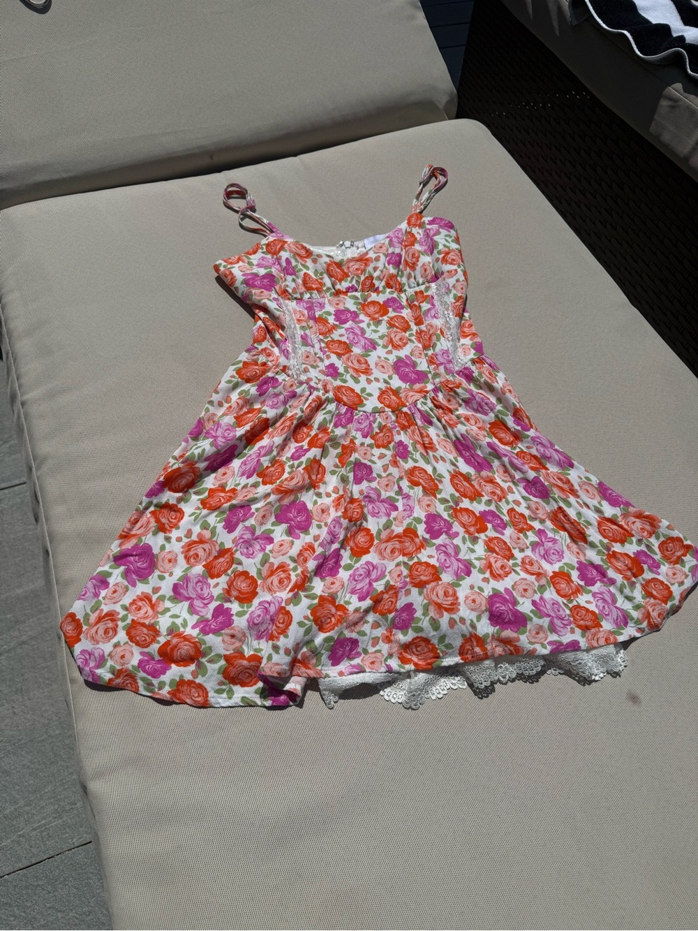 Sky To Moon - Floral Spaghetti-Strap Dress in Pink & Orange